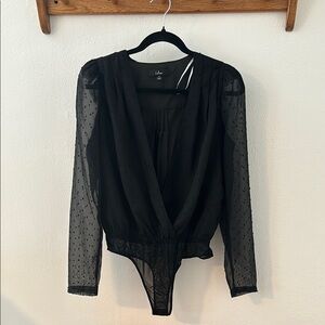 Lulu's Black Sheer Bodysuit Top
